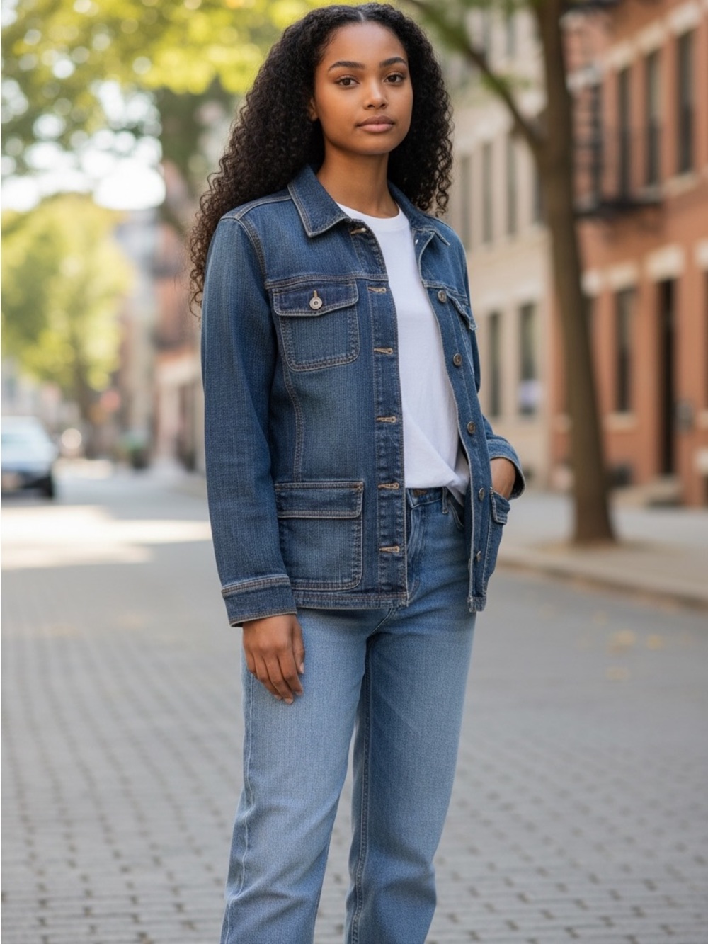 CONTRAST Denim jean Jacket Blue size small